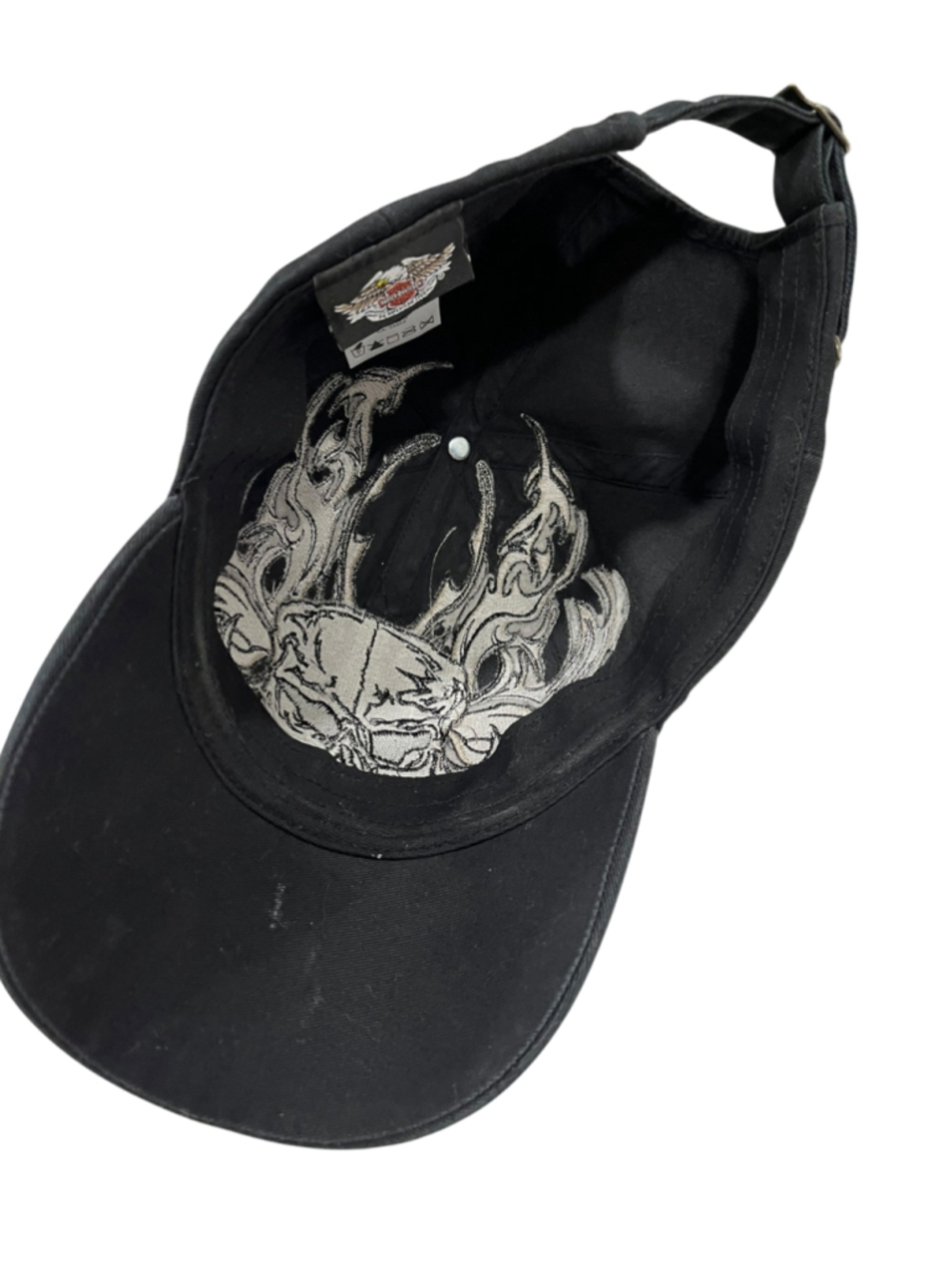 Vintage Harley Davidson Skull Flame Hat Black Embroidered Biker Y2K Cap Willie G - Picture 6 of 7